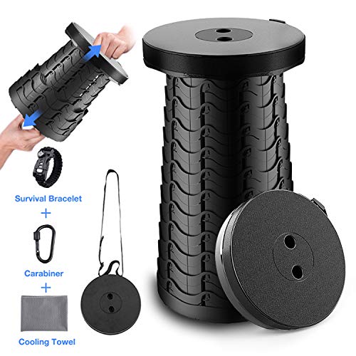 Gvoo Tragbarer Klapphocker, Mini Teleskophocker Leichte Campinghocker für Outdoor Camping Angeln BBQ Drinnen Küche,Belastung 390lbs (Schwarz)