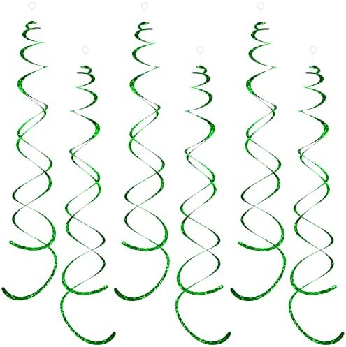 30 Pieces Green Party Swirl Decorations, Sparkle Green Hanging Swirls Whirls Shimmer Plastic Streamer for Ceiling, Party Supplies for St. Patrick's Day Tropical Hawaiian Birthday Christmas Party Decor