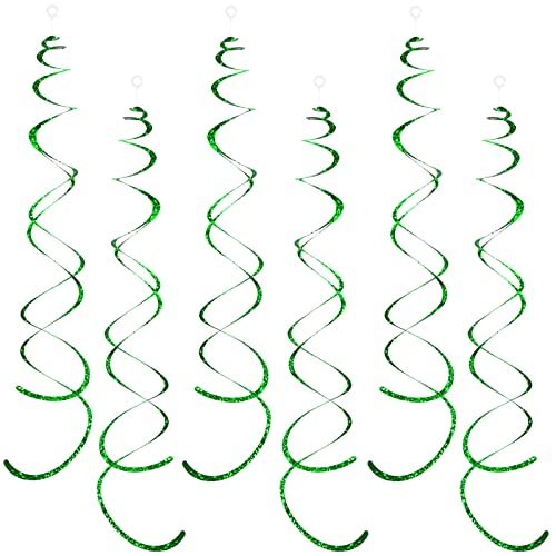 Image of 30 Pieces Green Party Swirl Decorations, Sparkle Green Hanging Swirls Whirls Shimmer Plastic Streamer for Ceiling, Party Supplies for St. Patrick's Day Tropical Hawaiian Birthday Christmas Party Decor
