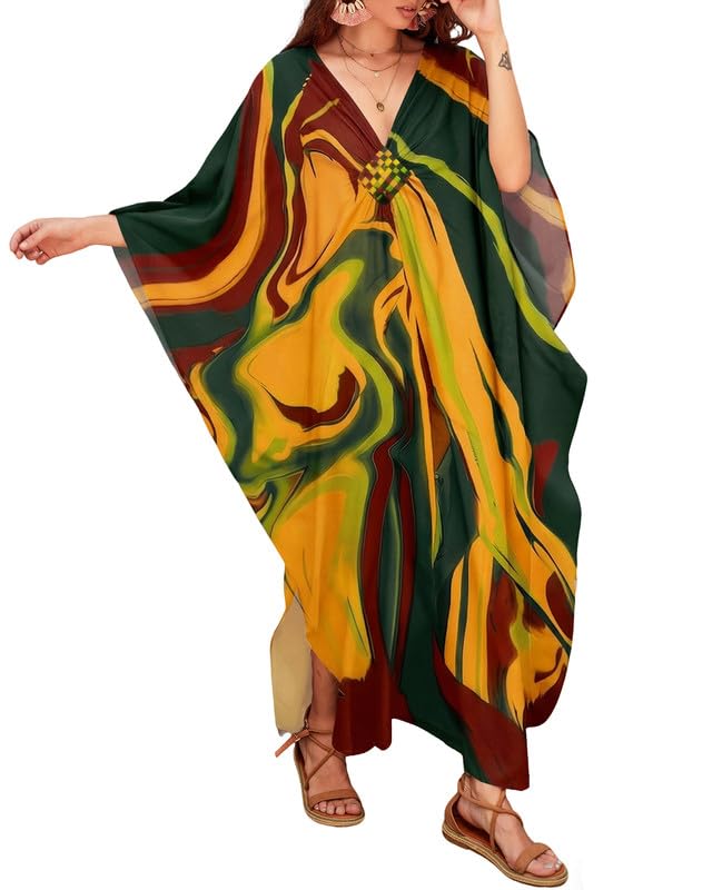 Robe caftan de plage ample col en V pour vos journées ensoleillées
