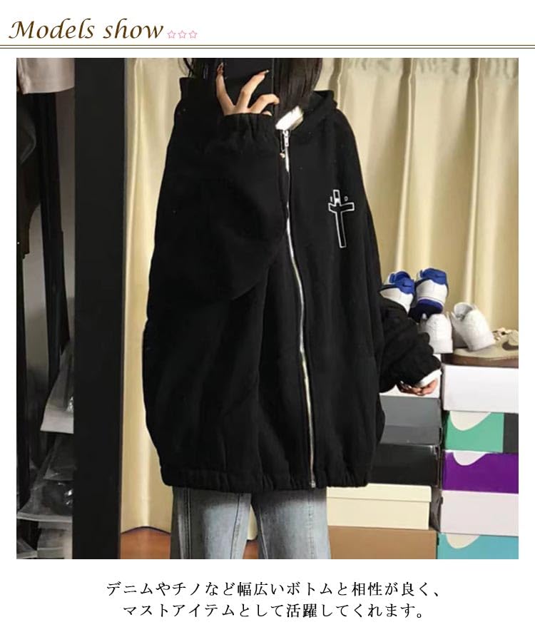 Amazon.co.jp: ジップアップパーカー クロス柄 十字架 レディース 地雷