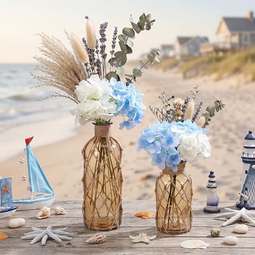 Image of Chuangdi Set of 2 Coastal Glass Flower Vase with Boho Rope, Light Brown
