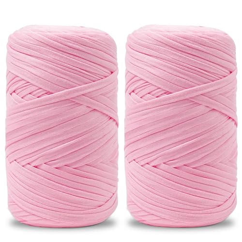 Vincona Hilo de Camiseta Crochet 2x200 g, Hilo para Crochet, Ideal para Bolsos, Cestas, Adornos de pared, Decoración del hogar y Manualidades-Rosa princesa 06