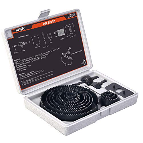 KATA 16PCS Hole Saw Kit 3/4"-5"(19-127mm) with Mandrels,Hex Key,Install Plate for Soft Wood,PVC