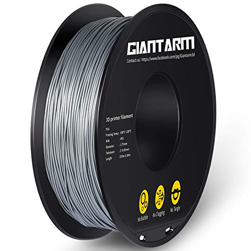 PLA Filament 1.75mm, GIANTARM New PLA 3D Printer Filament 1kg Spool (Silver)