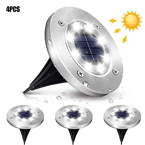 MWJK 4 Pcs Solar Power Buried Light Under Ground Lamp Outdoor Way Garden Decking with 8 LED Waterproof Outdoor Path Lights