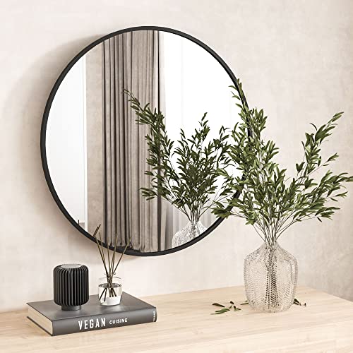 Image of HARRITPURE Round Mirror 35.4 inch Black Wall Mounted Circle Mirror with Aluminum Alloy Frame Modern Design for Bathroom, Living Room, Vanity, Bedroom, Entryway