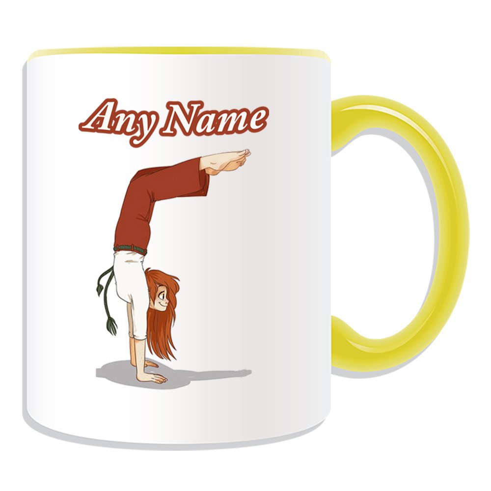 Personalised Gift - Handstand Capoeira Girl Mug (Martial Arts Design Theme, Colour Options) - Any Name/Message on Your Unique - Kung Fu Kungfu Brazil Brazilian White