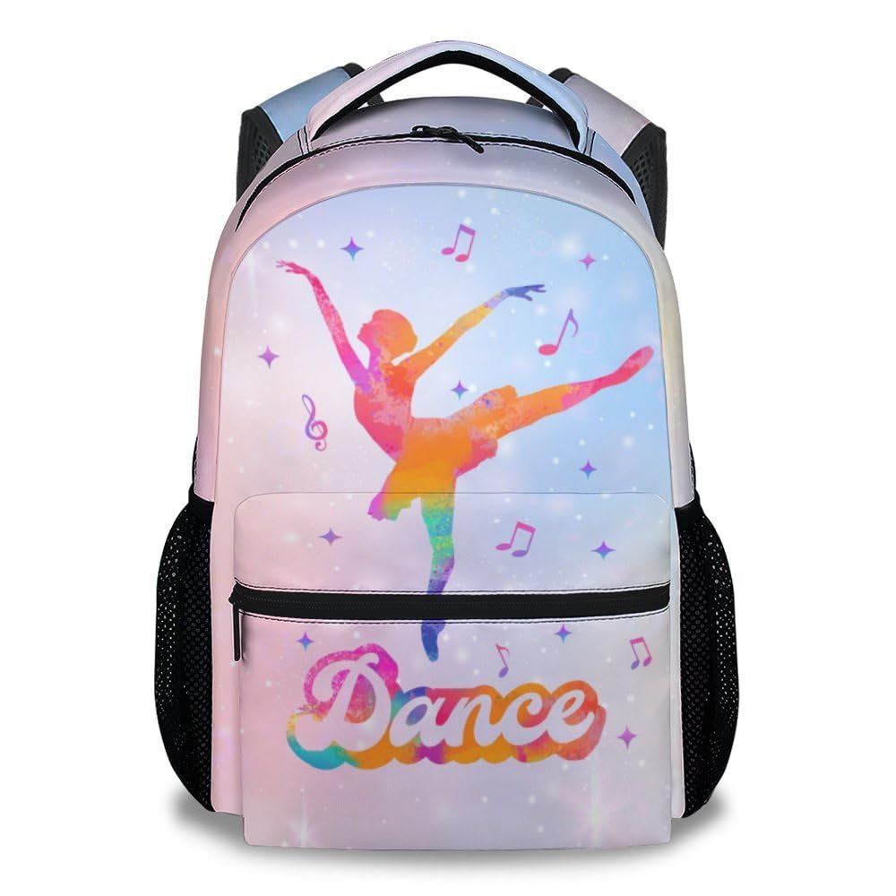 NICEFORNICE School Bags for Kids, 17 Inch Dance Cute Backpack for Girls 10-12, Colorful Lightweight Bookbag for Dance Lover