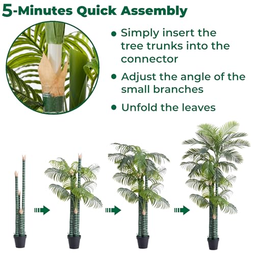 Image of 8.5FT Artificial Golden Cane Palm, 4 Trunks Large Faux Palm Tree | Realistic Foliage, UV Resistant, Indoor /Outdoor Fake Plant in Pot, Tropical Decor for Patio Living Room Office, Easy Setup