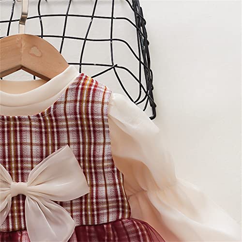 Blusa de manga comprida para bebês e meninas, lisa, com laço, xadrez, suspensório, vestido infantil,