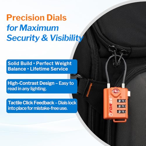 Image of TSA Approved Cable Luggage Locks, Re-settable Combination with Alloy Body, Orange 4 Pack, One Size, Modern