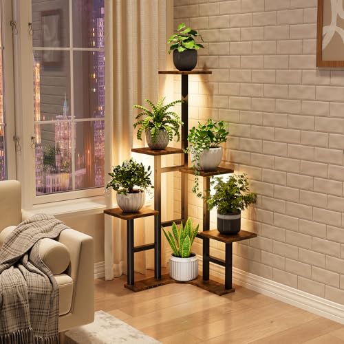 Image of Corner Plant Stand Indoor with Grow Lights 6 Tiered Corner Plant Shelf