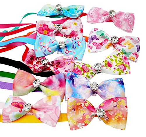 JpGdn 12pcs Pet Bowties Dog Bow Ties Neck Bows with Glittery Rhinestone Adjustable Neckties Collar for Small Medium Puppy Doggy Cats Animals Grooming Accessories