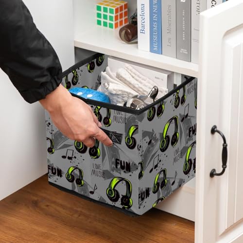Boîte de rangement pliable avec poignées en tissu rigide style cube