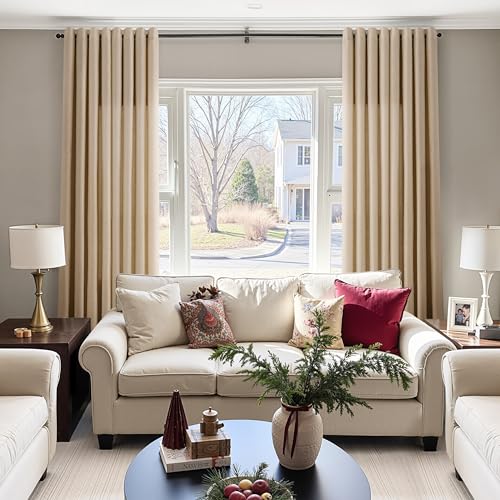 Image of Taupe Burlywood Linen Curtains 102 Inches Long for Living Room Cotton Textured Rustic Farmhouse Extra Long Privacy Drapes Grommet Floor to Ceiling Sheer Curtain for Bedroom Office 52x102, 2 Panels