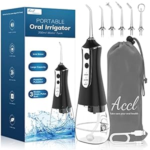 ACCL Waterflosser Draadloze Tandenreiniger, 350ML Draagbare Draadloze Mondelinge Irrigator voor Tandverzorging Thuisgebruik en Reizen, 3 Modes met 5 Jet Tips & Travel Bag, Zwart