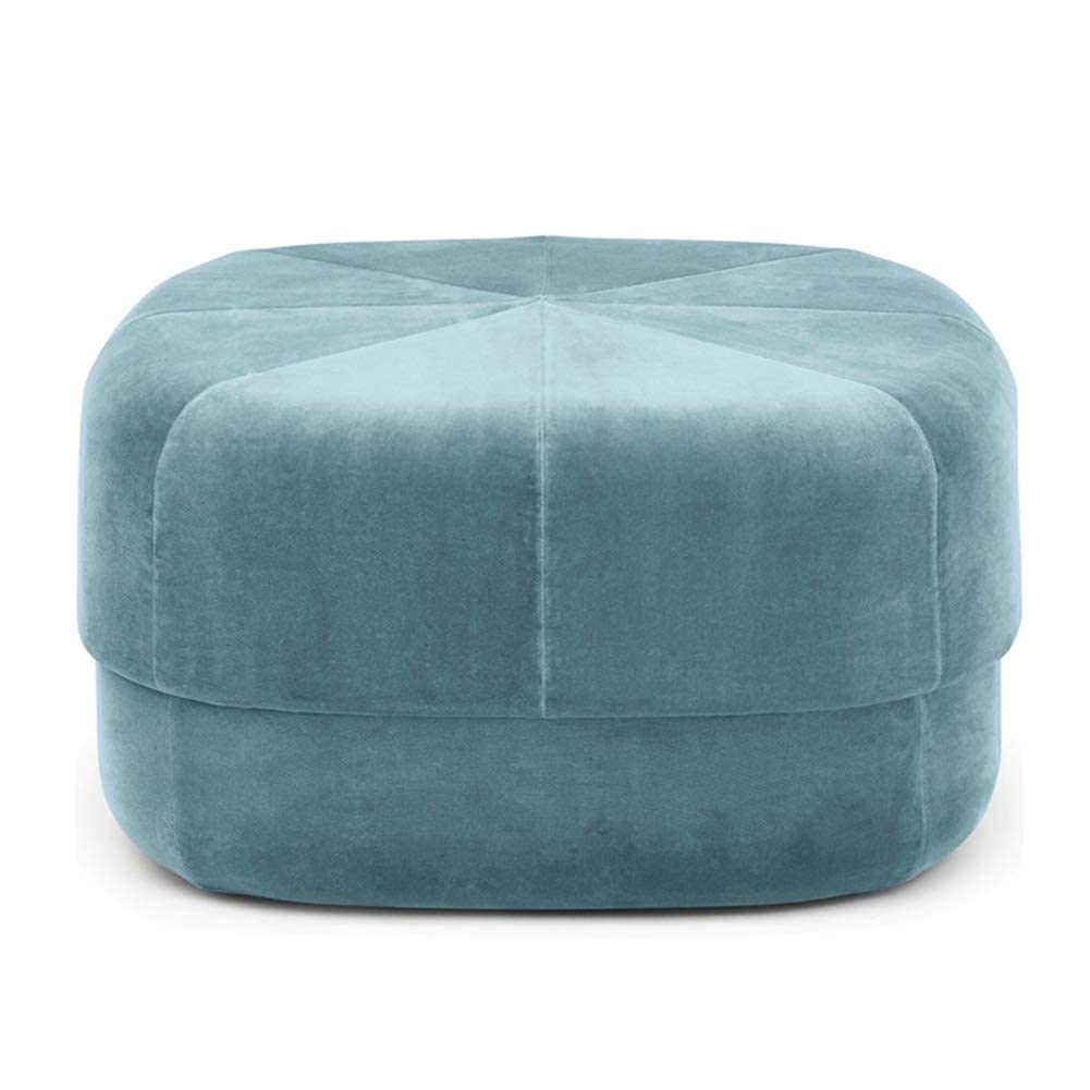 Tabouret rond ottoman bleu ciel 65x65 cm en velours pour salon