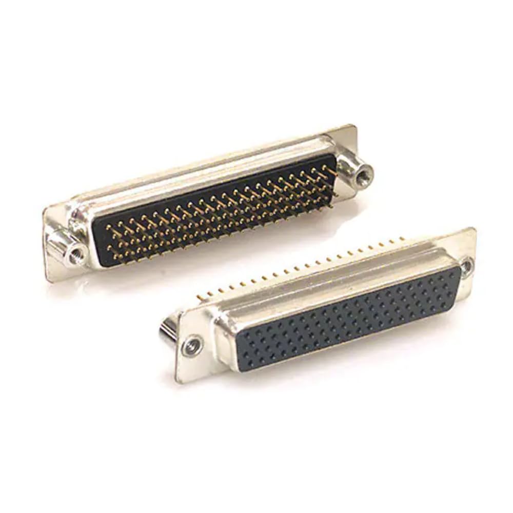 Image of two AVLIS-CO 180-078-213R021 D-Sub Receptacle 78 Position Connectors, one with pins visible and the other with sockets visible.