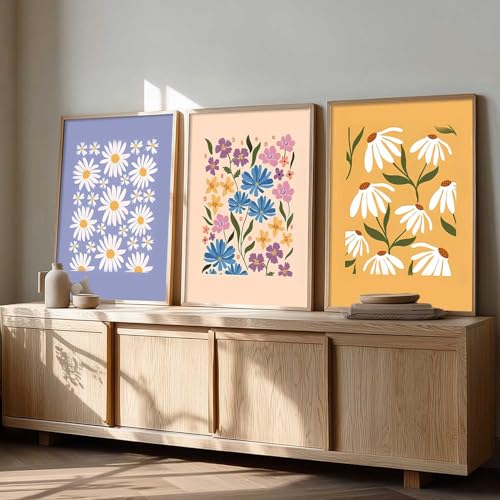 Image of kotart Home Decor Floral Painting Decorative Wall Art | Aesthetic Poster With Frame For Living Room Bed Room Hotel Wall Decor Digital Reprint Set of 3 (10X13 inch)
