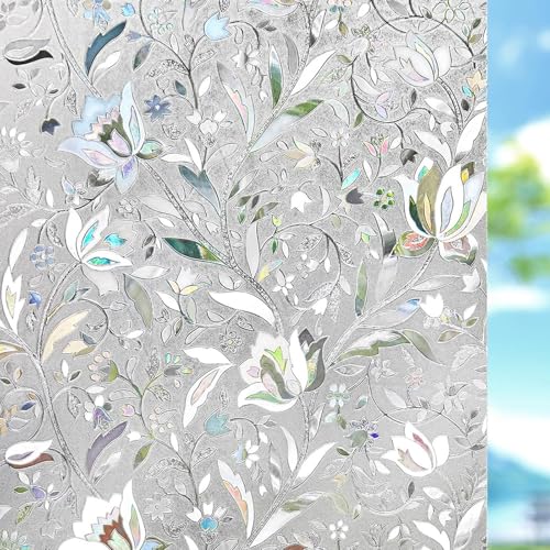 Image of WOOHome Frosted Glass Window Film & Stickers (18 X 24 INCH) Privacy Window Cover for Home & Office - Easy Apply, UV Protection, Decorative Film (Frosted White Flower Film | 1.5 X 2 SQFT)