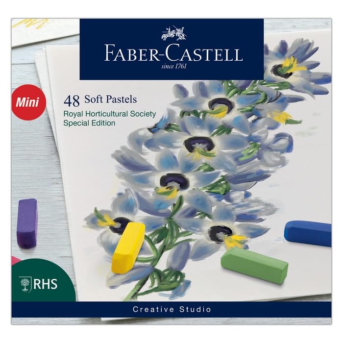 Faber-Castell Creative Studio Soft Pastels, RHS Special Edition Multicoloured, Set of 48 Half Sticks, Art, Craft, Drawing, Sketching, Home, School, University, Colouring