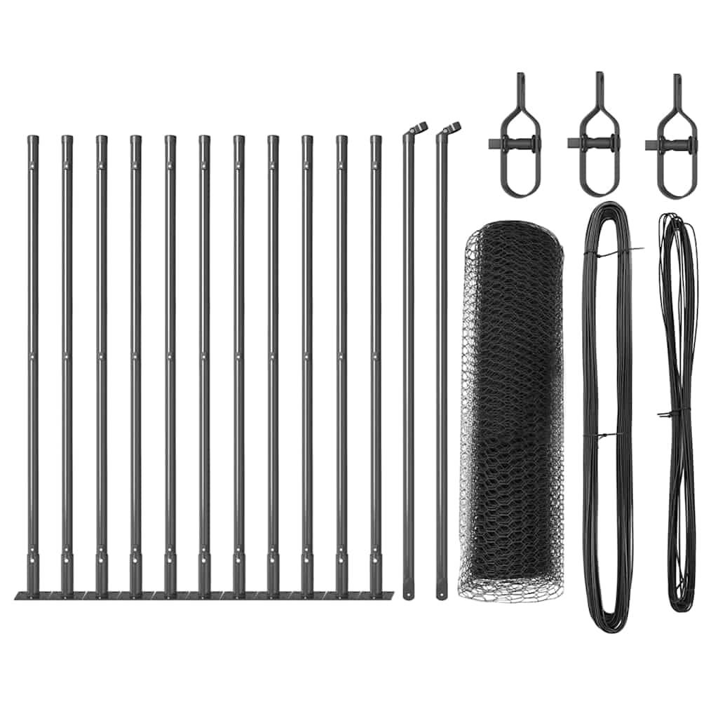 Fence Post Grey 25 x 0.4 m 25 mm Mesh Steel PVC Outdoor Garden Security Barrier Kit with Concrete Posts Weather Resistant Corrosion Proof Easy Assembly for Yard Terrace Enclosure