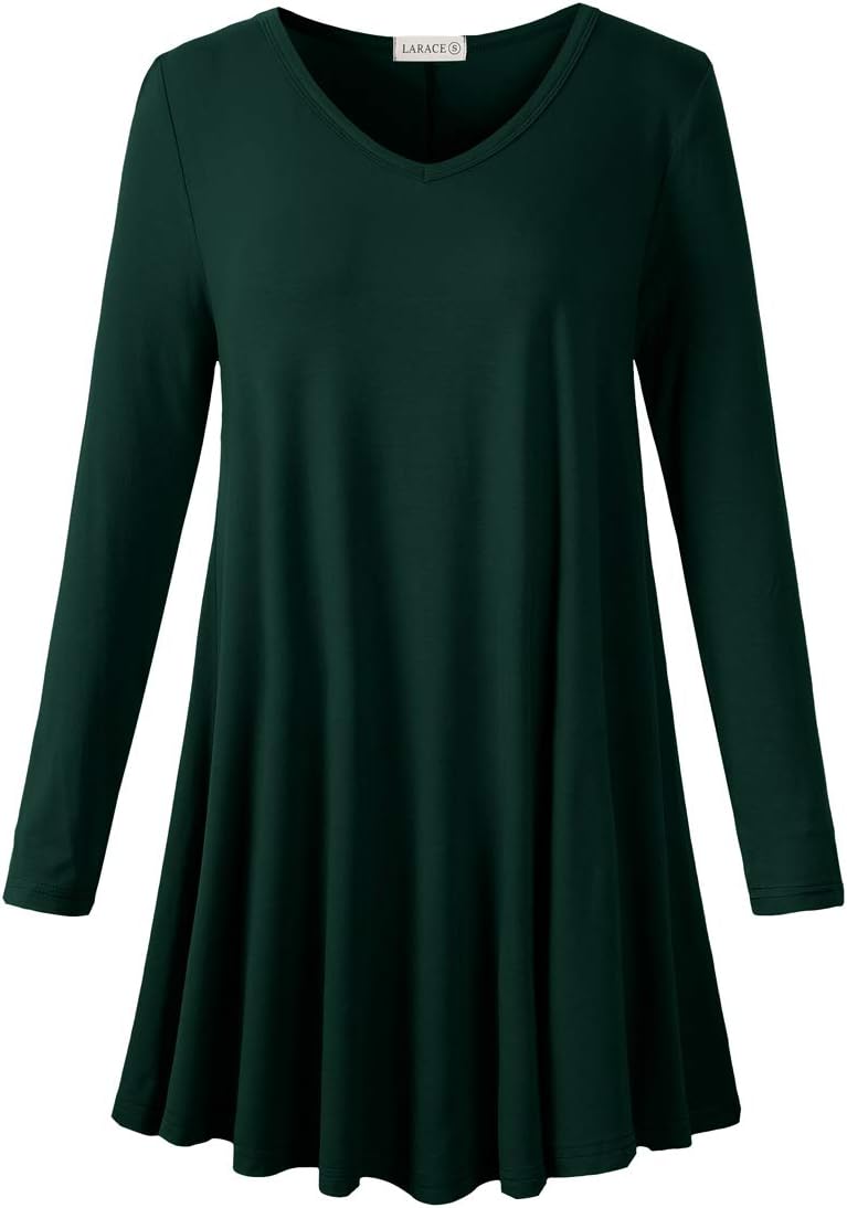 LARACE Long Sleeve Tunics Tops Plus Size for Women V Neck Loose Fit Flowy Clothing for Leggings