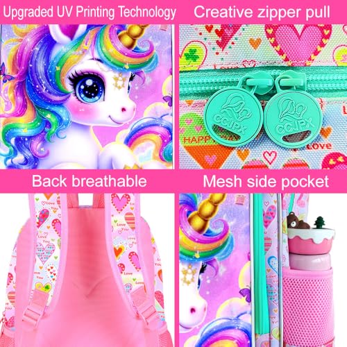 Image of AGSDON 3PCS Unicorn Backpack for Girls, 16 inch Kids Backpacks for Girl Water Resistant Preschool, Elementary Bookbag with Lunch Box