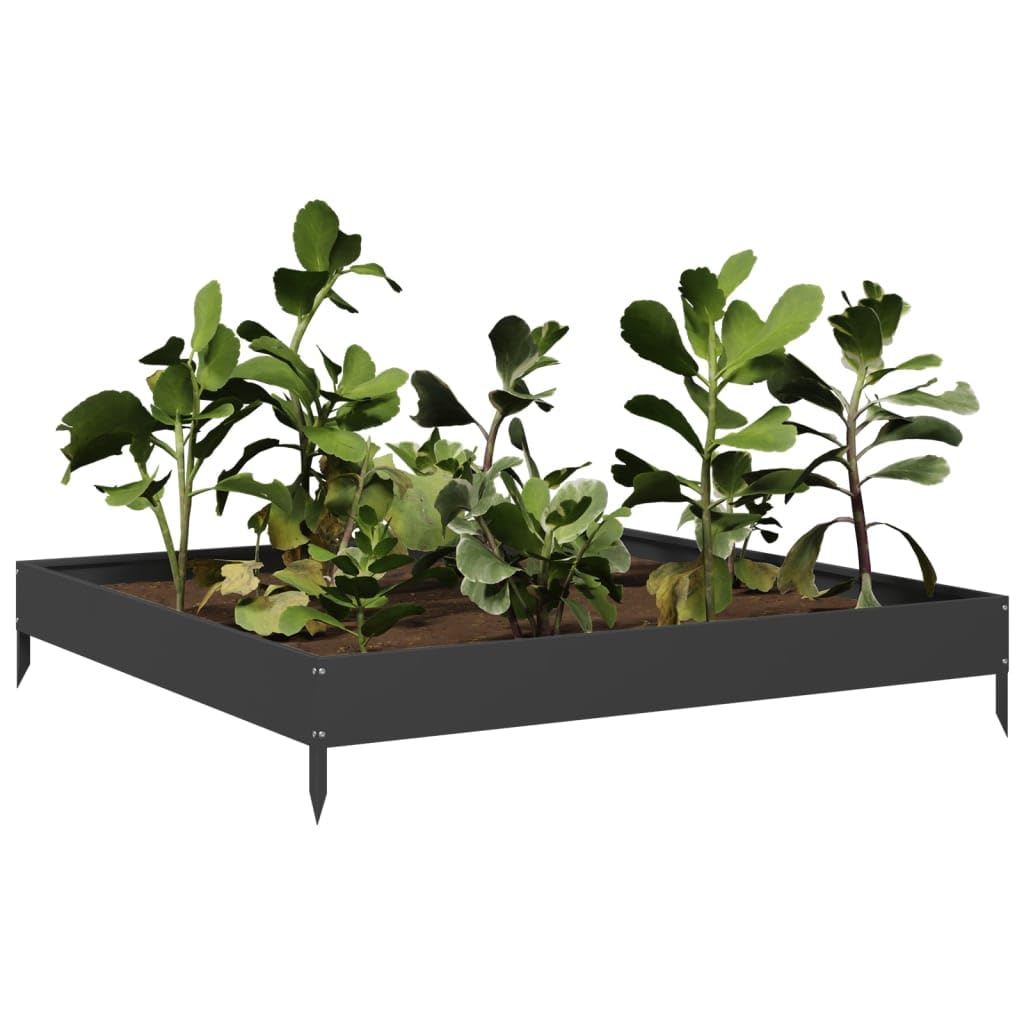 Bancal alto de acero 100 x 100 x 18,5 cm, color negro, cama elevada para flores, verduras y hierbas en el jardín, el suelo abierto evita el encharcamiento, resistente y duradero para el exterior