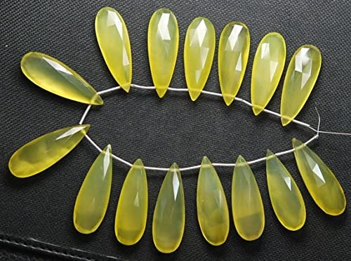 LKBEADS 4 Match Pair- MANGO Yellow Chalcedony Faceted Pear Briolettes 35mm Large Size
