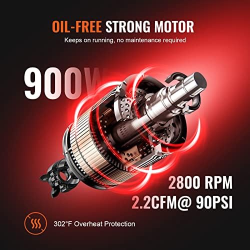 Bild 1 - VEVOR Kompressor 8L Silent Druckluftkompressor 900W (1,2PS) 3,5 MPa, 2800U/min, 70dB, 6-8Bar, Ölfreier Druckbehälter Flüsterkompressor Ideal zum Aufpumpen von Reifen Autoreparaturen Holzarbeiten