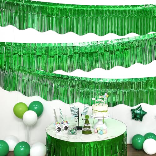 Image of LOLStar Green Foil Fringe Tinsel Garland, Tinsel Streamers Banner, 6 Pack | 60Ft Tinsel Streamers, Shiny Green Tinsel Fringe Banners for St Patrick's Day, Parade Float, Christmas Party Decor