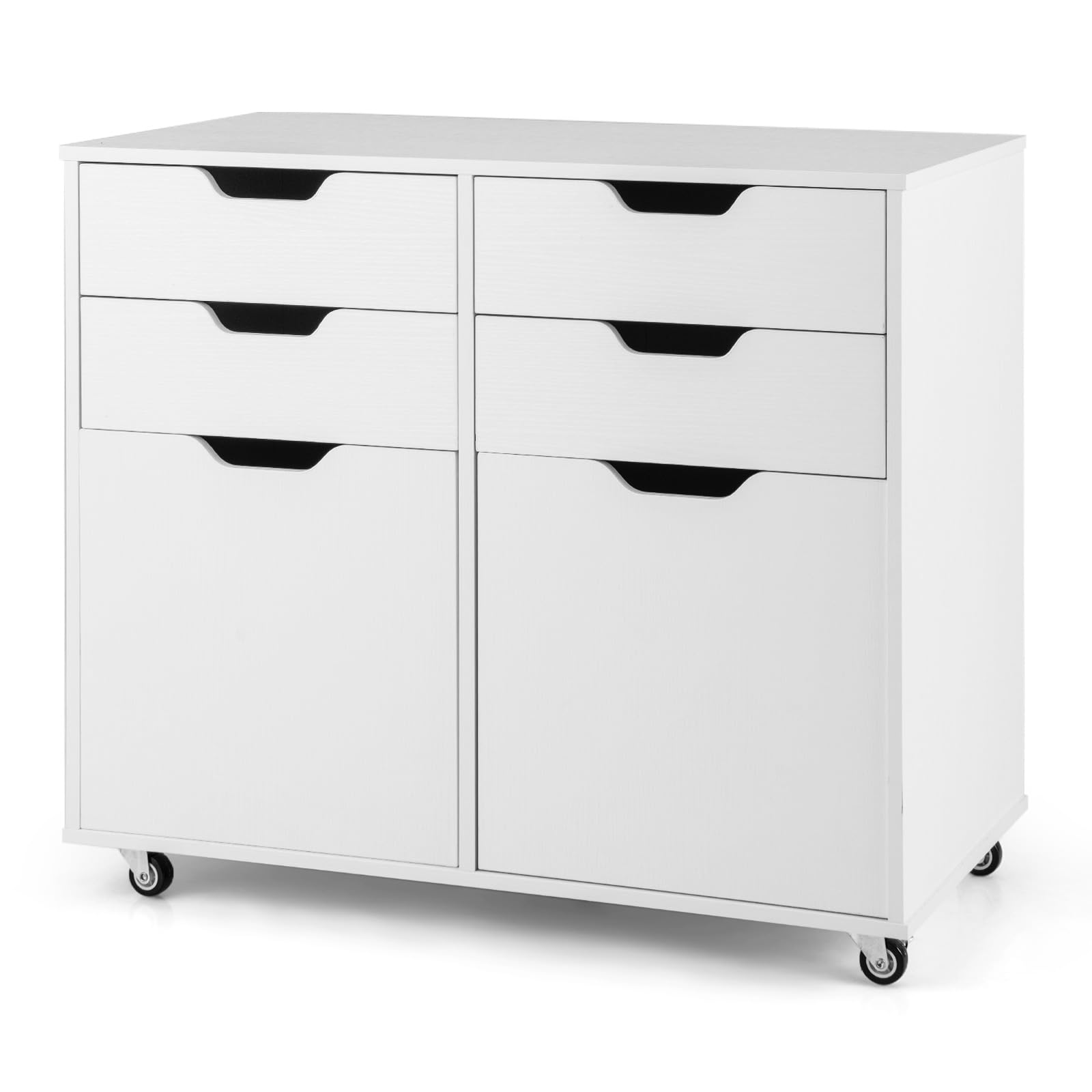 GOPLUS Caisson Bureau avec Tiroirs, 4/5 roulettes 360°(2 avec Freins)，Support d'imprimante avec Armoire & Tiroirs pour Documents, Papiers, Meuble de rangement pour Salon Bureau, 78x40x65cm (4 Tiroirs)