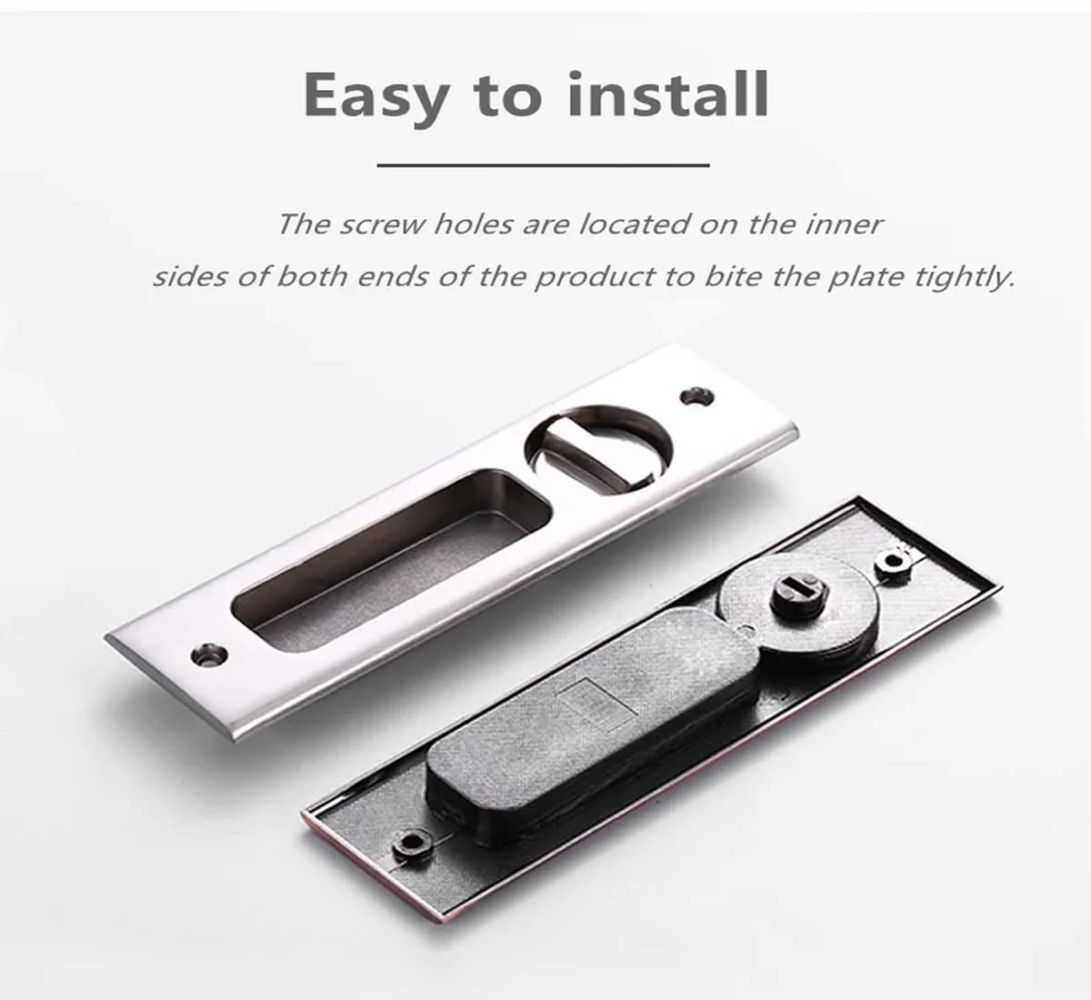 VICTAC Sliding Door Lock with Recessed Handle in Brushed Steel Finish with 3 Keys Interior Wood Pocket Door Lock Furniture Hardware — Amazon image 2