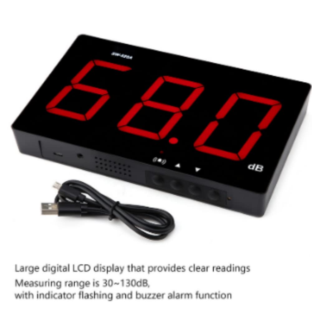 Tyenaza Medidor de Decibelios, SW-525A 30-130dB Medidor de Nivel de Sonido Montado en la Pared, Pantalla LED Grande, Alimentado por USB, para áreas Públicas Restaurantes Aulas Hospitales(210x130x30mm)