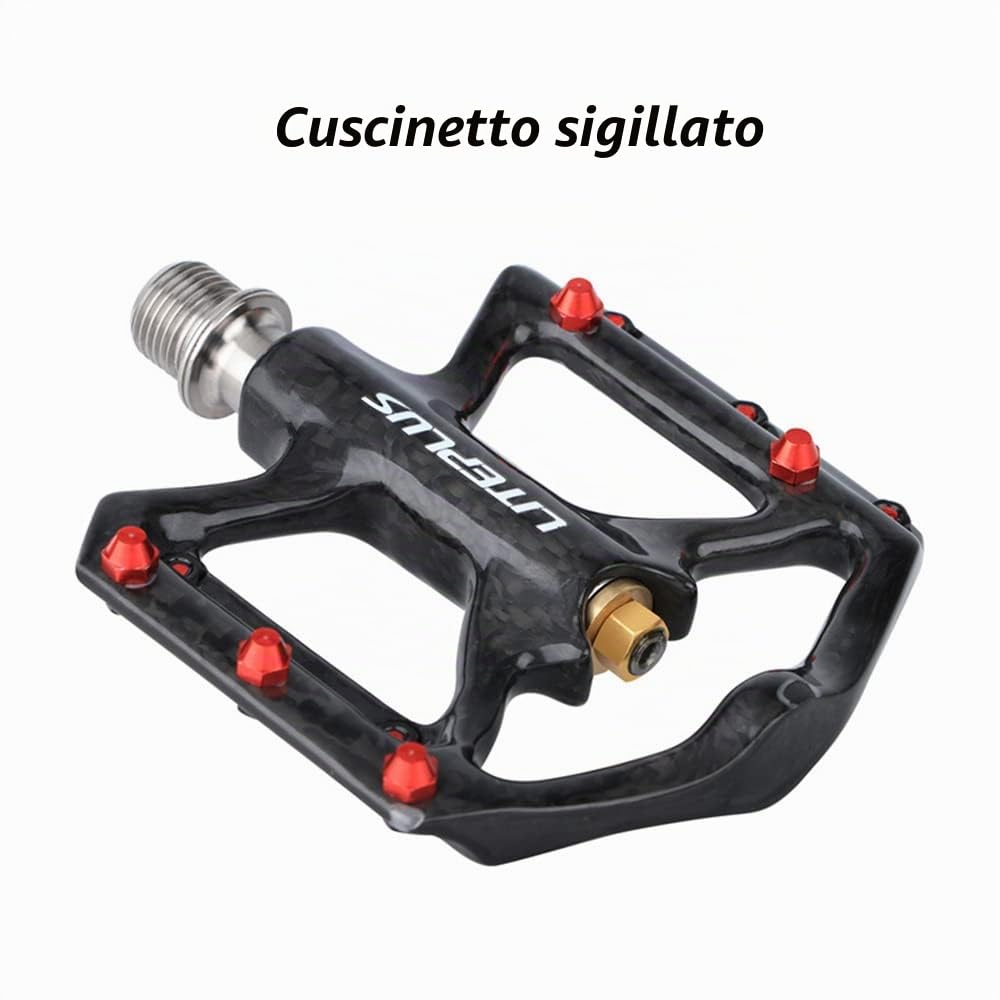 Pedale per bicicletta con costruzione in carbonio e asse in titanio, ultraleggero, 3 cuscinetti, antiscivolo per bici da strada, MTB e Brompton