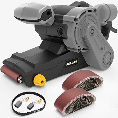 Belt Sander, Jellas 1000W Electric Sander, 6 Variable-Speed Control with Self - Locking Switch, 12PCS Sanding Paper (75x533MM), 3M Length Power Cord for Derusting, Stripping Paint and Polishing