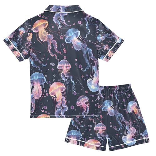 senya Jellyfish Dark Satin Summer Pajama Sets Silk Short Sleeve Button Down Sleepwear2