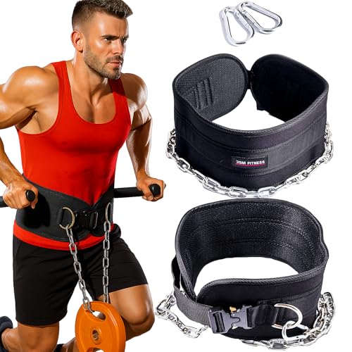 JSM FITNESS Dip Gürtel mit Kette & 2 Karabiner, für Zusatzgewicht bis 240kg - Gewichthebergürtel Herren - Gym Gürtel für Krafttraining, Klimmzüge | Verstellbarer Gewichtsgürtel mit Neopren