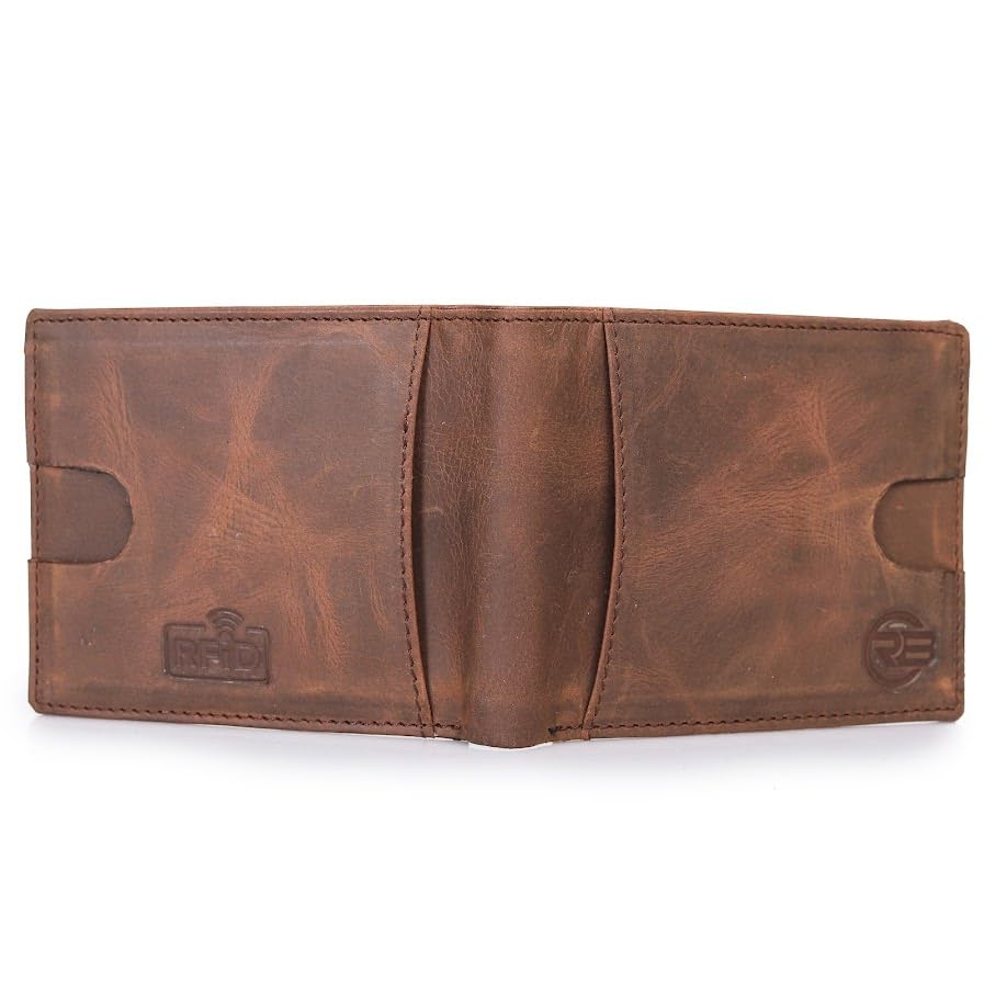 ROSS BROWN Top Grain Leather Wallet for Men | RFID Blocking | Bifold, Extra Capacity with 1 ID Windows | Ultra Strong Stitching | Slim Billfold with 5 Card Slots | Gift for Him2