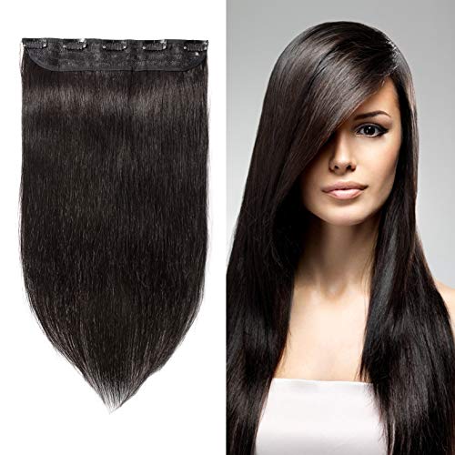 S-noilite One Piece Clip in Human Hair Extensions 20" 95g 100% Real Human Hair 5 Clips 3/4 Full Head Clip on Extensions #1B Natural Black