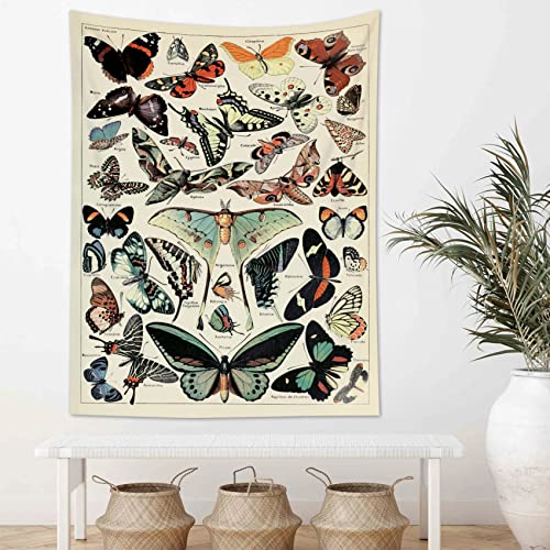 Ecotob Retro Butterfly Tapestry Colorful Various Butterflies Vintage Beige Tapestry Wall Hanging Blanket Rustic Farmhouse Insect Tapestries For Bedroom Living Room College Dorm Decor, 40Wx60H Inch #TOP1