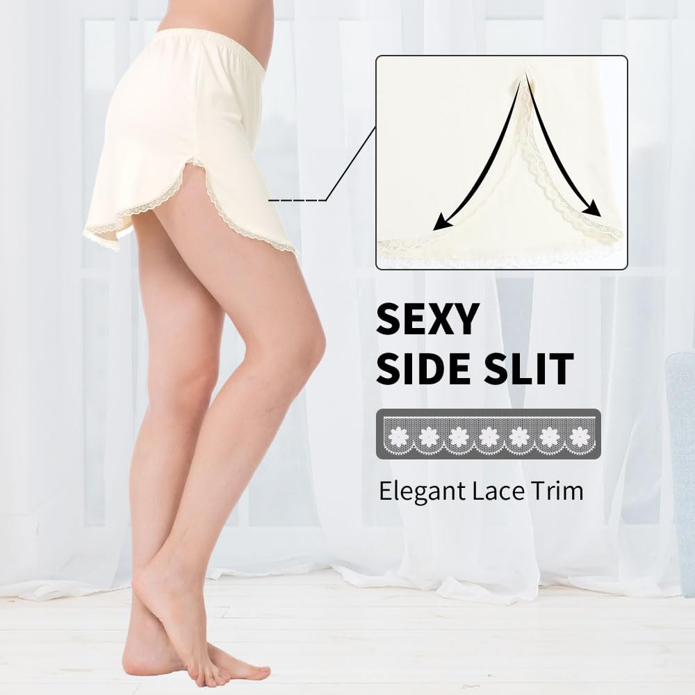MANCYFIT Half Slip for Women Underskirt Short Mini Skirt Slit Lace Trim - Image 3