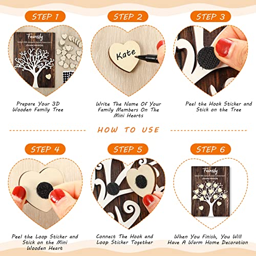 3D Family Tree Wall Decor Family Names Sign Diy Family Tree Wooden House Warming Gifts Grandparent Gift With 25 Wood Hearts And 30 Hook And Loop Stickers, 15.75 X 11.81 Inches #TOP3