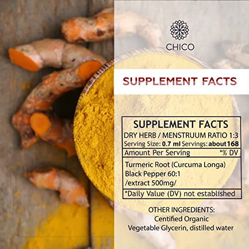 Chico Turmeric Curcumin Liquid Drops - Organic Herbal Extract Promoting Immunity, Muscle & Joint Function - Mood, Energy & Brain Support Tincture - Non-Gmo, Vegan Nutritional Supplement - 4 Fl. Oz #TOP2