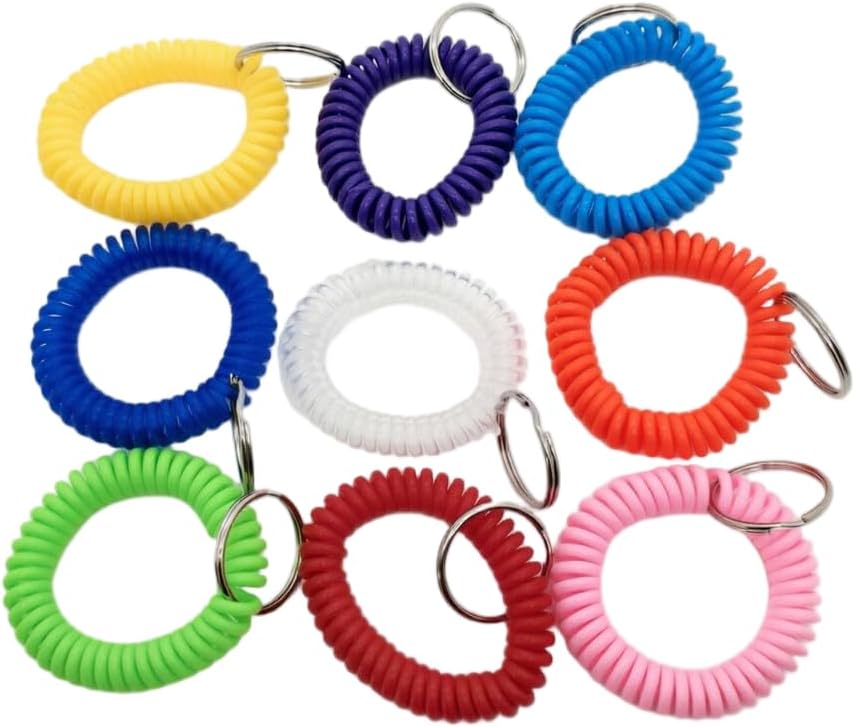9pcs Black Wrist Coil Keychain key ring bracelet wrist key holder stretchy