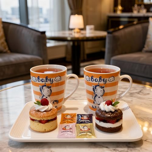 Image of U.P.C.Milk Mug Set of 2 | Ceramic & Bone China Coffee Milk Cups | Designer Printed Tea Coffee Mug Set | Large Capacity Milk Mugs | Microwave Safe Cup Set | Drinkware Gift Set (Unicorn baby -Orange)