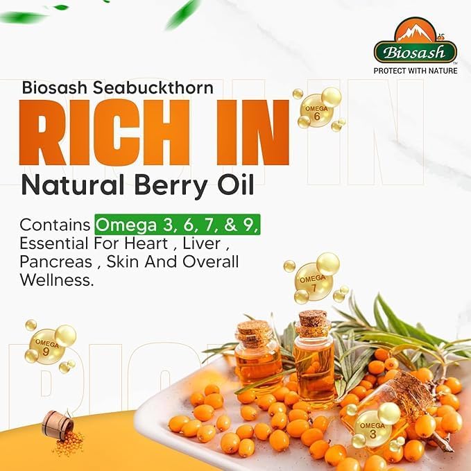 Image of Biosash Sea Buckthorn Pulp Juice 750ml | From Certified Organic Berries , Cold-Pressed | Rich in Omega 3 6 7 9, Vitamins & Antioxidants | No Added Sugar, Glow Skin , Gut health , Immunity , Herbal, Wellness & Vitality , 50 Serves