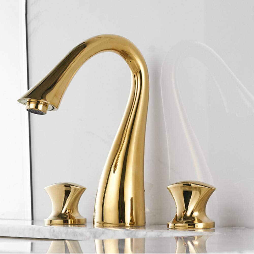 Grifo Lavabo 3 Orificios Oro Latón Doble Manija Frío y Calor Interruptor Independiente Grifos Lavabos